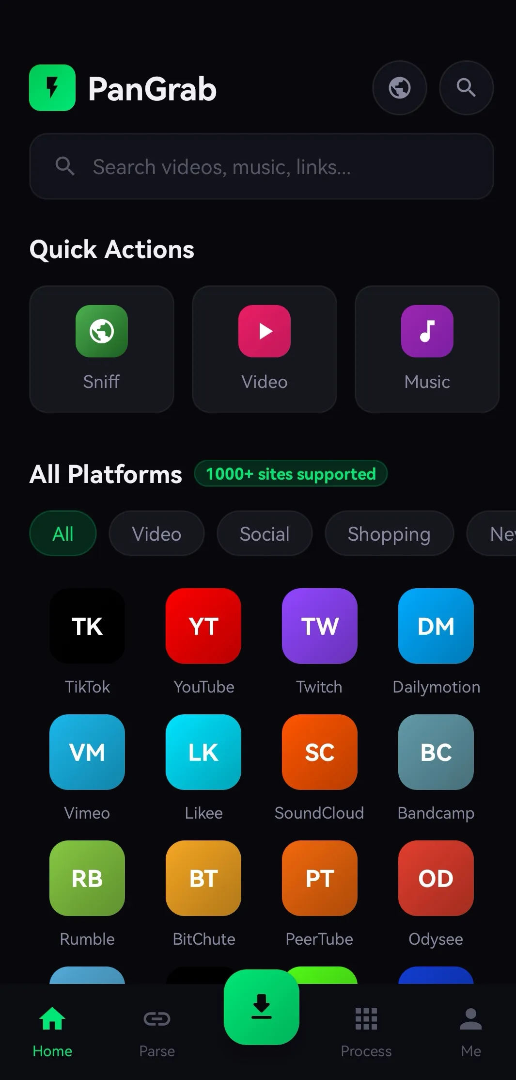 PanGrab home screen